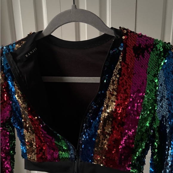 Cropped Long Sleeve Sequin Top - Multicolor Stripes - Picture 10 of 15